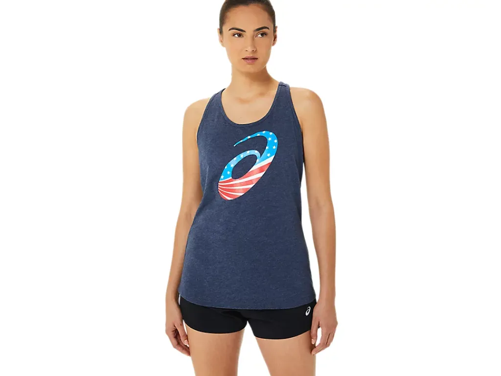 ASICS SPIRAL A STARS AND STRIPES SHORT SLEEVE-Women Extended Sizes|T-Shirts & Tops
